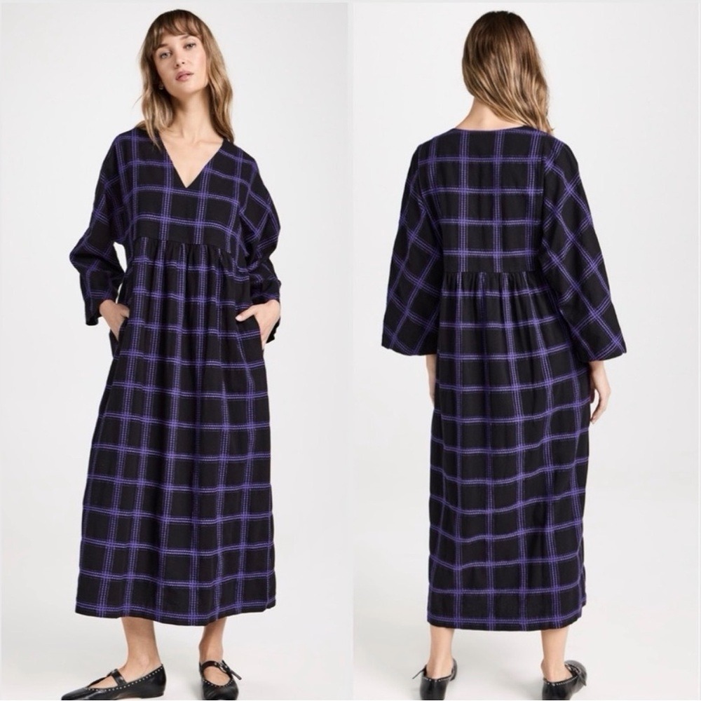 Mara Hoffman Aviva Dolman Sleeve Midi Dress Penny Plaid Purple Size XXS - Picture 1 of 5